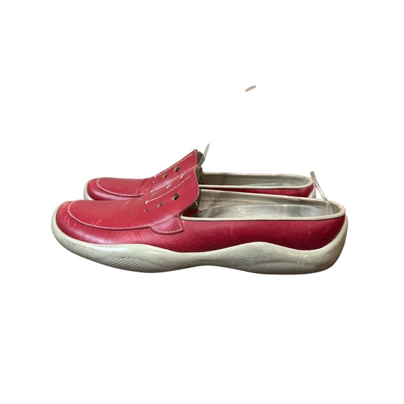 Prada Leather Mule Slip-on Slides Shoes Women 36/6 Red Gray Made in Italy - Picture 4 of 16